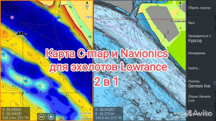 Карта глубин C-map и Navionics для Lowrance 2 в 1