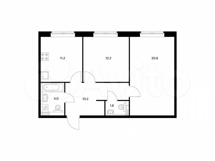 2-к. квартира, 60,1 м², 1/15 эт.