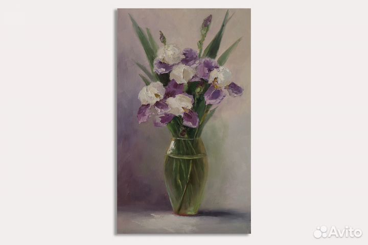 Картина Цветы Ирисы маслом на холсте 30х50см