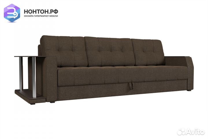 Диван еврокнижка Атлантида с баром рогожка коричне