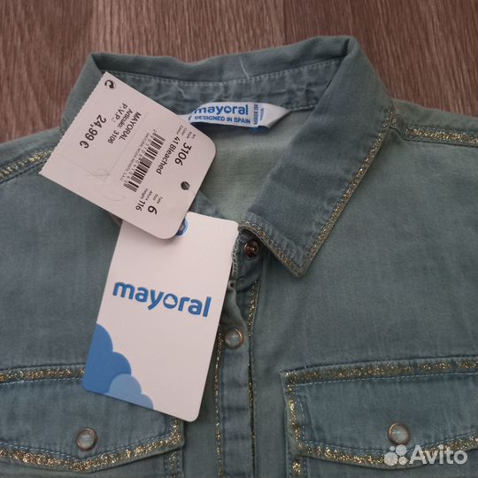 Джинсовая рубашка Mayoral новая, 116-122