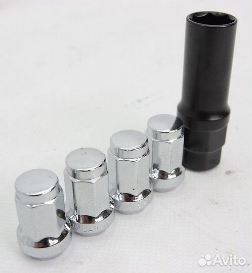 Комплект секреток 4шт. + ключ M12-1.25 серебро
