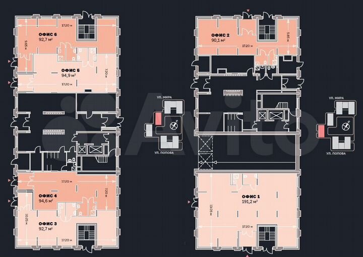 Сдам торгово-офисные помещения от 42 до 95 м²