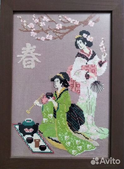 Интерьерные картины в японском стиле (вышивка)