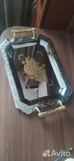 Поднос сервировочный хромированный