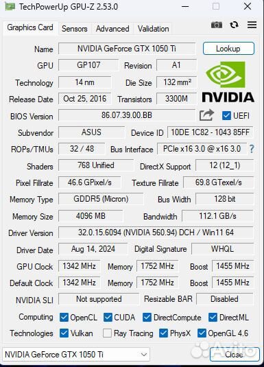 Видеокарта GTX 1050 TI 4gb