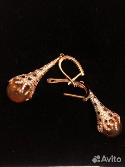 Сережки позолоченные сроссыпью сваровски и ятарем