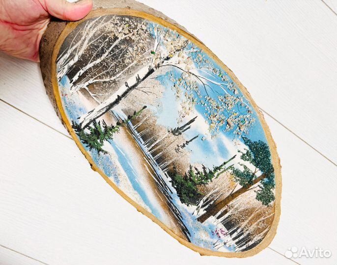 Панно спил дерева картины зима лето