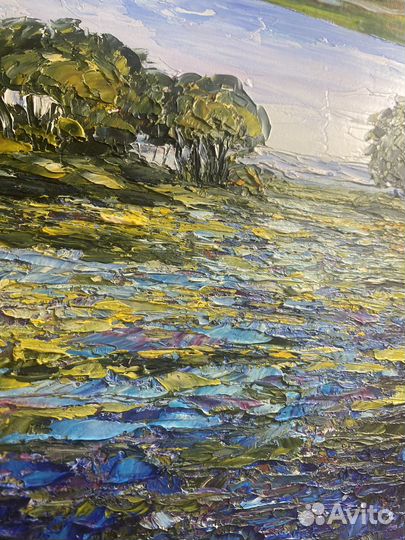 Картина маслом пейзаж цветы 19,5*19,5 см