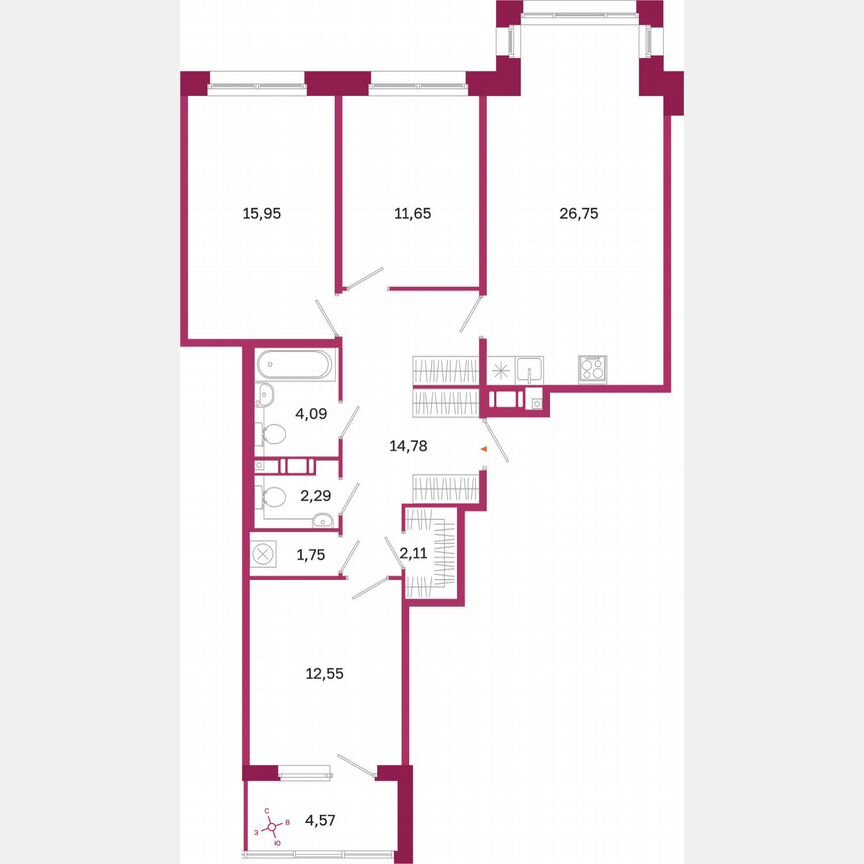 3-к. квартира, 94,2 м², 5/10 эт.