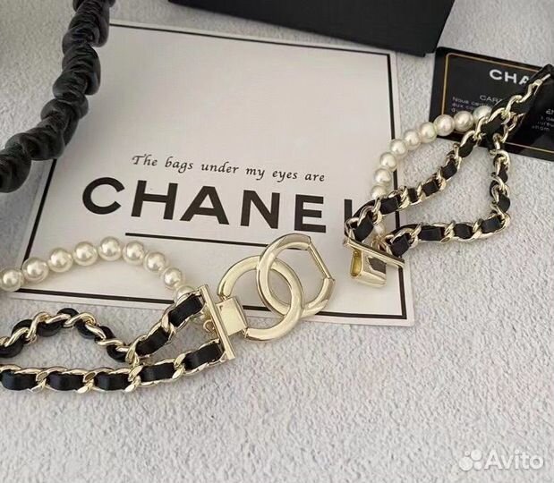 Chanel пояс ремешок кожаный с жемчугом цепочка