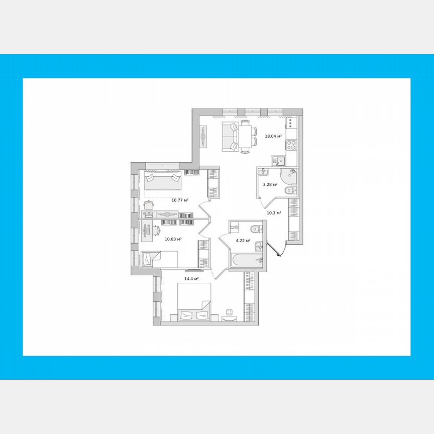 3-к. квартира, 69,6 м², 2/17 эт.