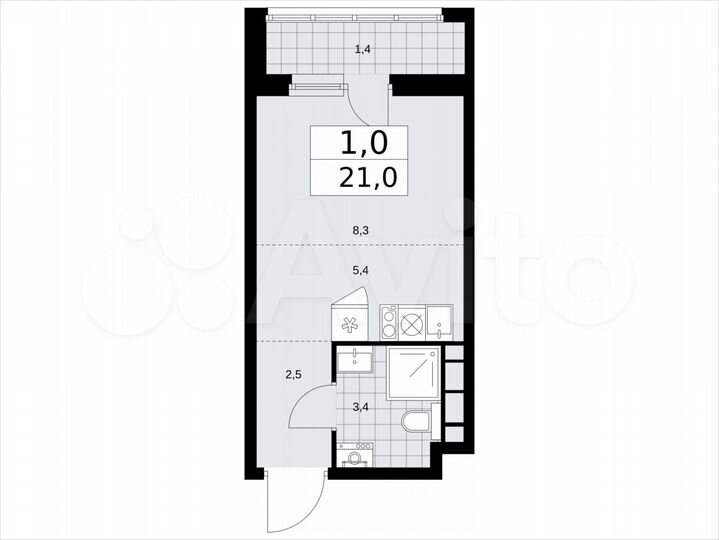 Квартира-студия, 21 м², 7/14 эт.