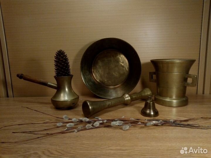Посуда из латуни.Cтупка.Турка.Колокольчик.Декор