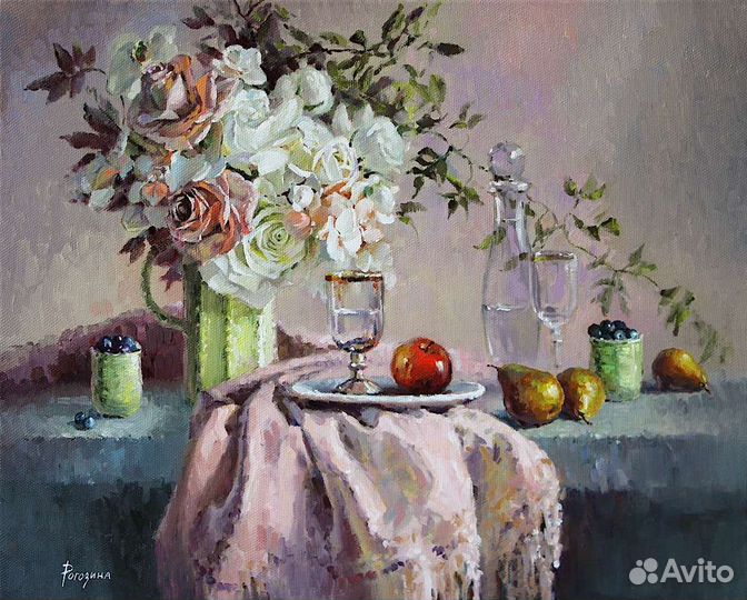 Картина маслом на холсте цветы. Романтика