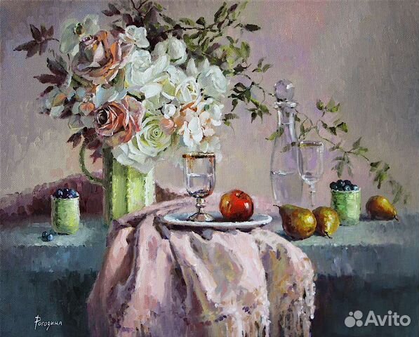 Картина маслом на холсте цветы. Романтика