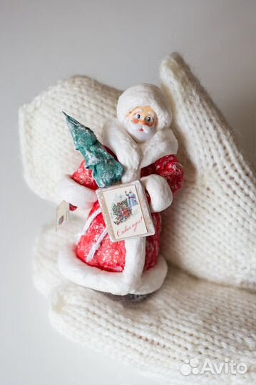 Ёлочная игрушка из ваты Дед Мороз