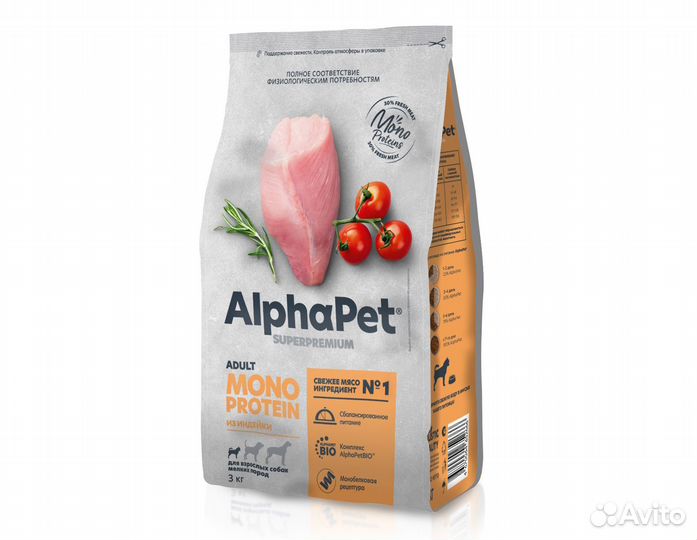 Корм AlphaPet Monoprotein для собак мелких пород
