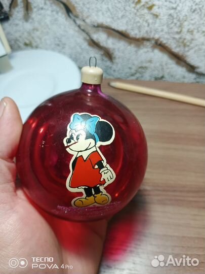 Елочная игрушка Микки Маус стекло СССР