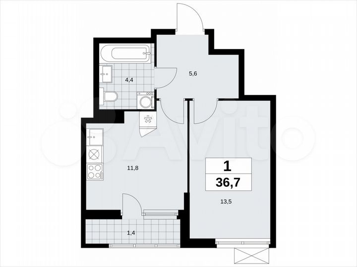 1-к. квартира, 36,7 м², 3/11 эт.