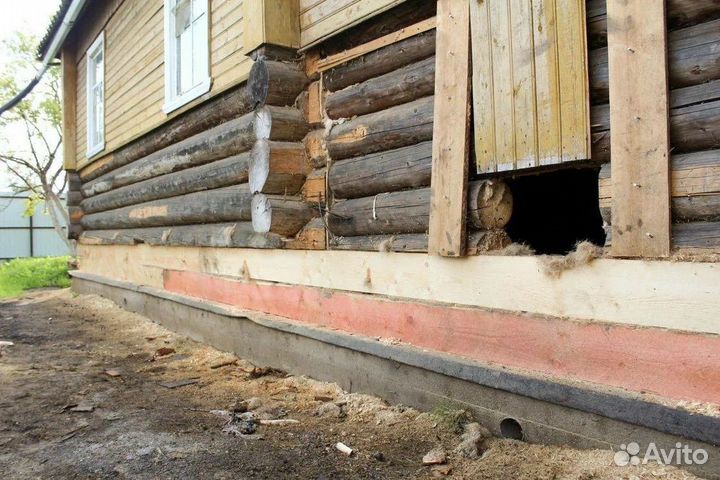 Подьем дома, замена венцов, Ремонт фундамент