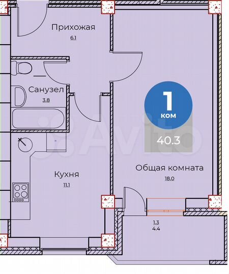 1-к. квартира, 40,3 м², 10/12 эт.