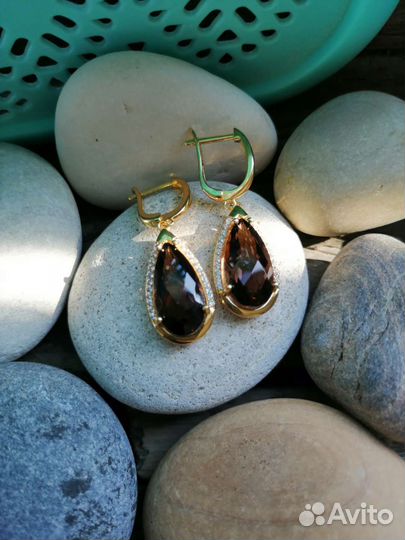 Серьги с натуральным дымчатым кварцем