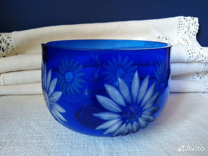 Ваза Конфетница синее стекло