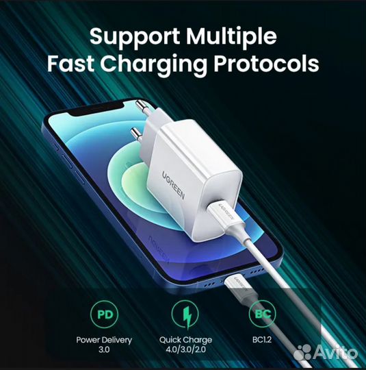 Блок питания ugreen 20W USB-C. Зарядное ус-во