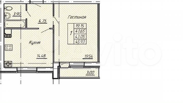 1-к. квартира, 45 м², 6/10 эт.