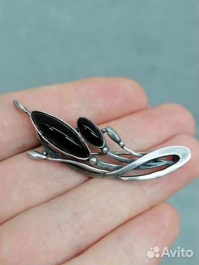 Серебряная брошь СССР 925 пр с Агатом