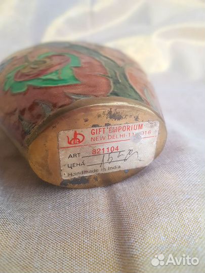 Металлическая ваза с эмалью (Индия, винтаж)