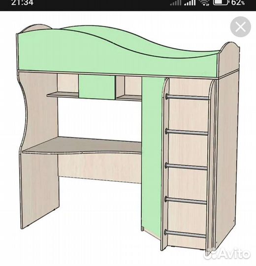 Детская кровать чердак со столом и шкафом
