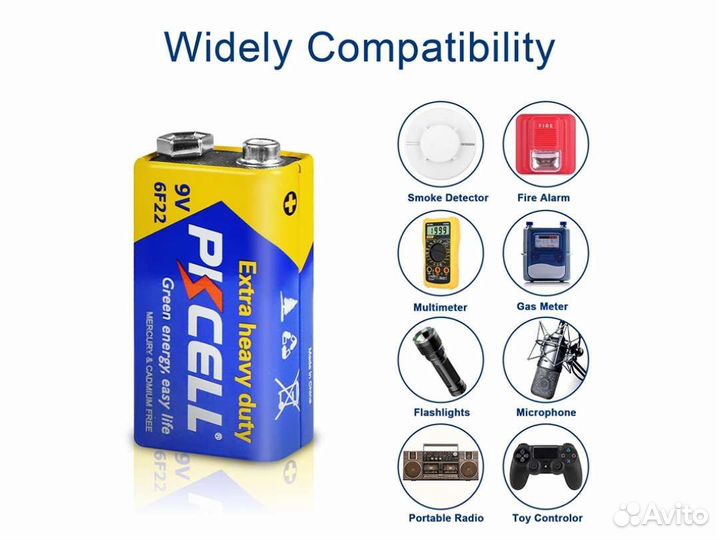 Батарейки pkcell CR2032 3V Таблетка; 6F22 9V Крона