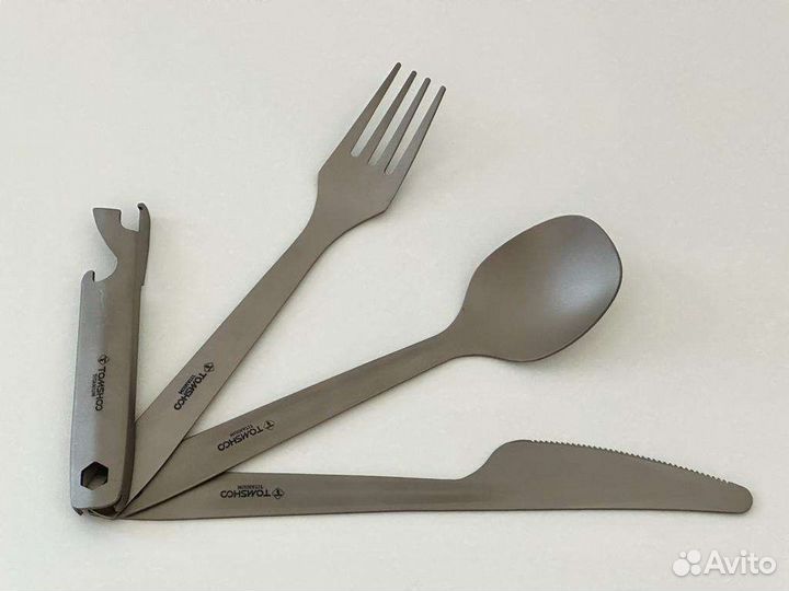 Походный набор приборов 4в1 титан ложка вилка нож