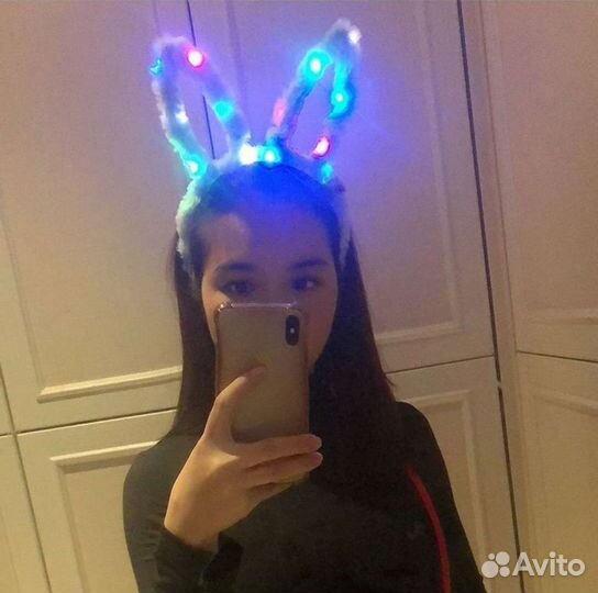 Ободок для волос уши зайца светящиеся новые