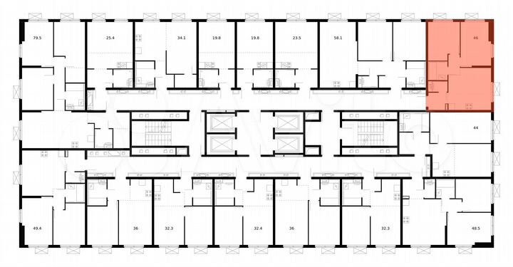 2-к. квартира, 46 м², 15/25 эт.