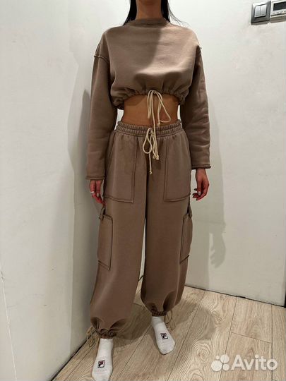 Спортивный костюм кроп свитшот + карго