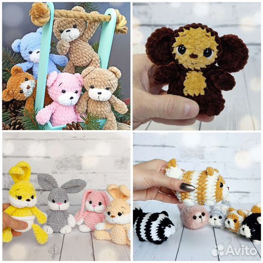 Вязаные игрушки. Брелок. Чебурашка, заяц мишка кот