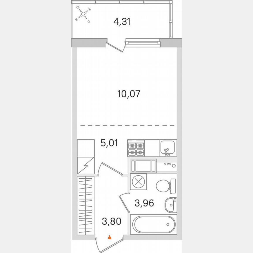 Квартира-студия, 24,1 м², 3/8 эт.