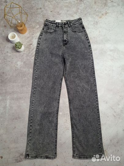 Джинсы серые палаццо с высокой посадкой