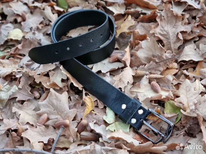 Ремень кожаный мужской черный skinner