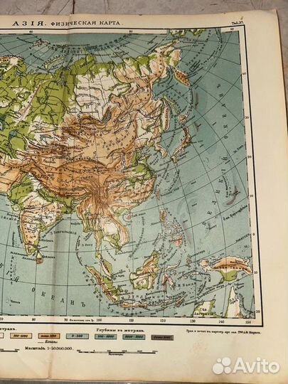 1912 Антикварная карта Азия (физическая)