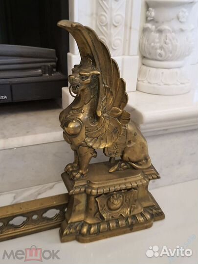 Старинный каминный комплект, таганы, собаки