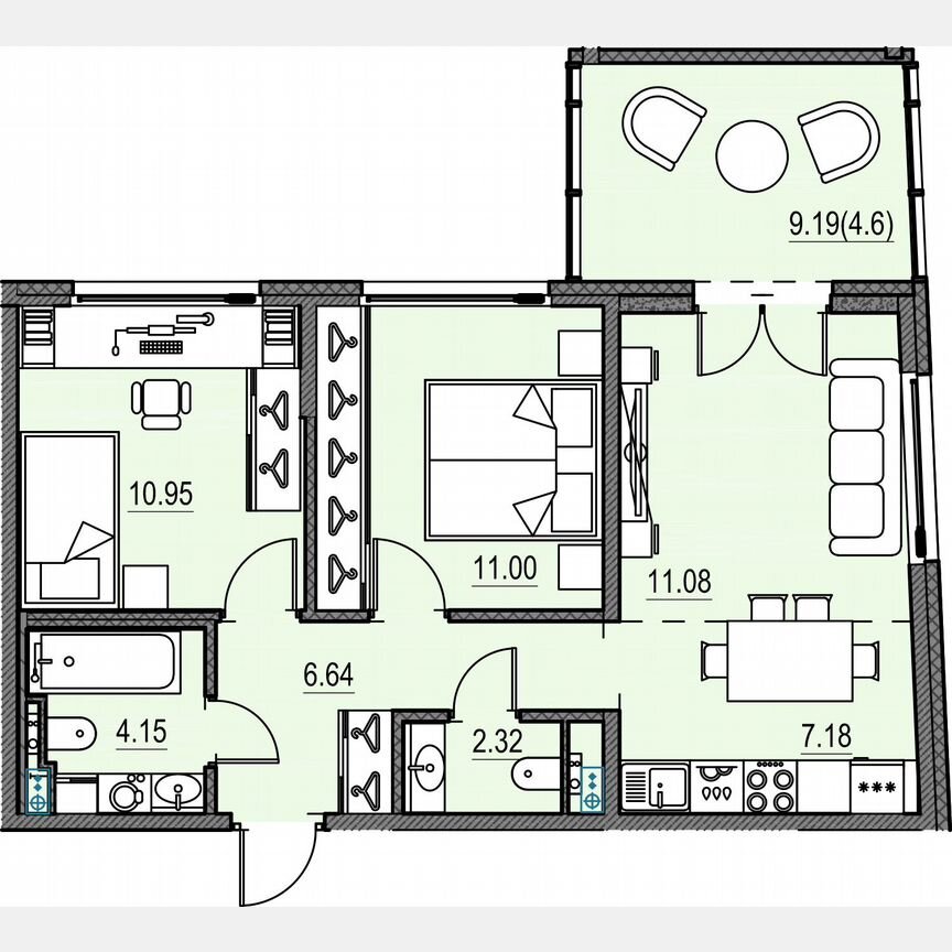 2-к. квартира, 53,3 м², 16/17 эт.