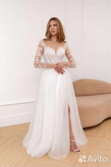Свадебное платье кружевное с блеском Нелли. 48 р-р
