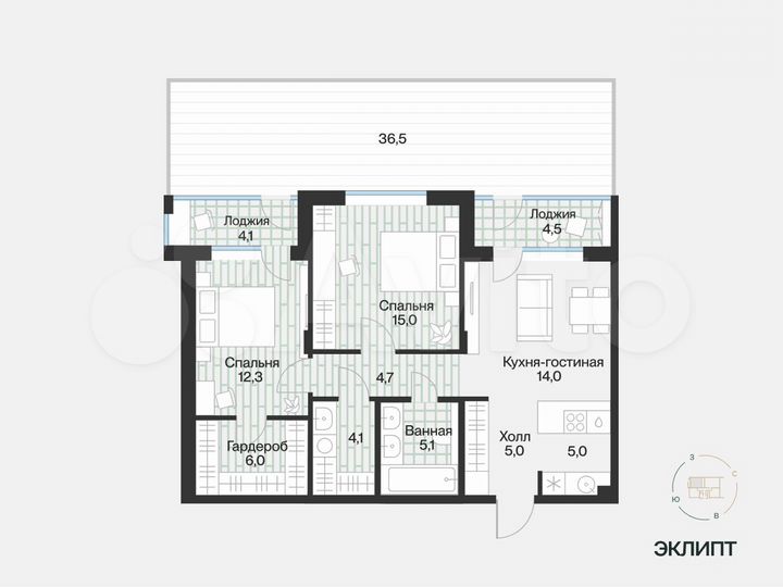 2-к. квартира, 75,4 м², 1/4 эт.