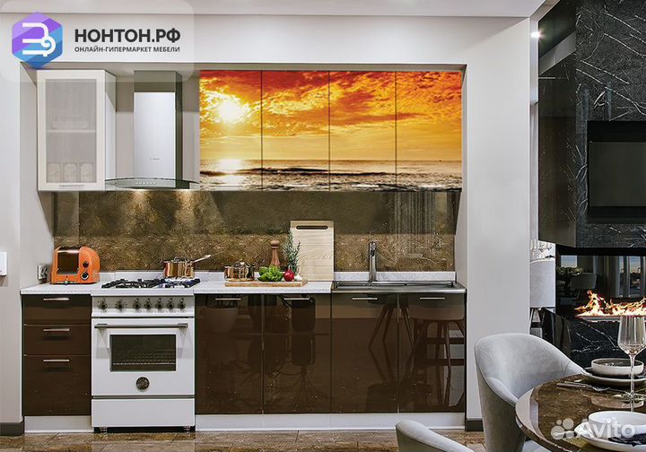 Кухня Закат 2.0 м белый шагрень / шоколад