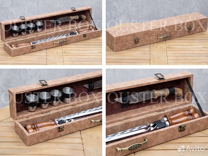 Наборы для пикника с шампурами в боксах из экокожи