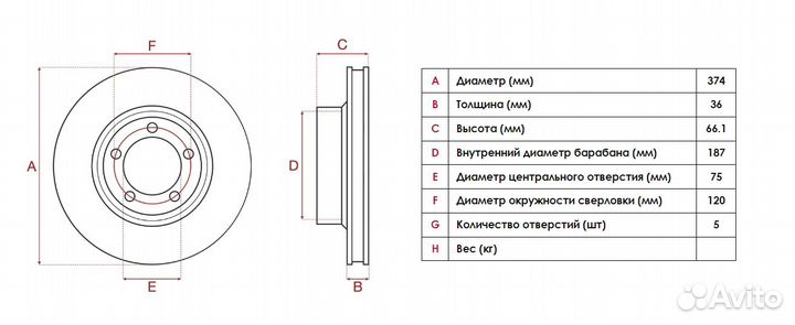 Тормозные диски BMW 5,6,7/BMW active hybrid (374 м